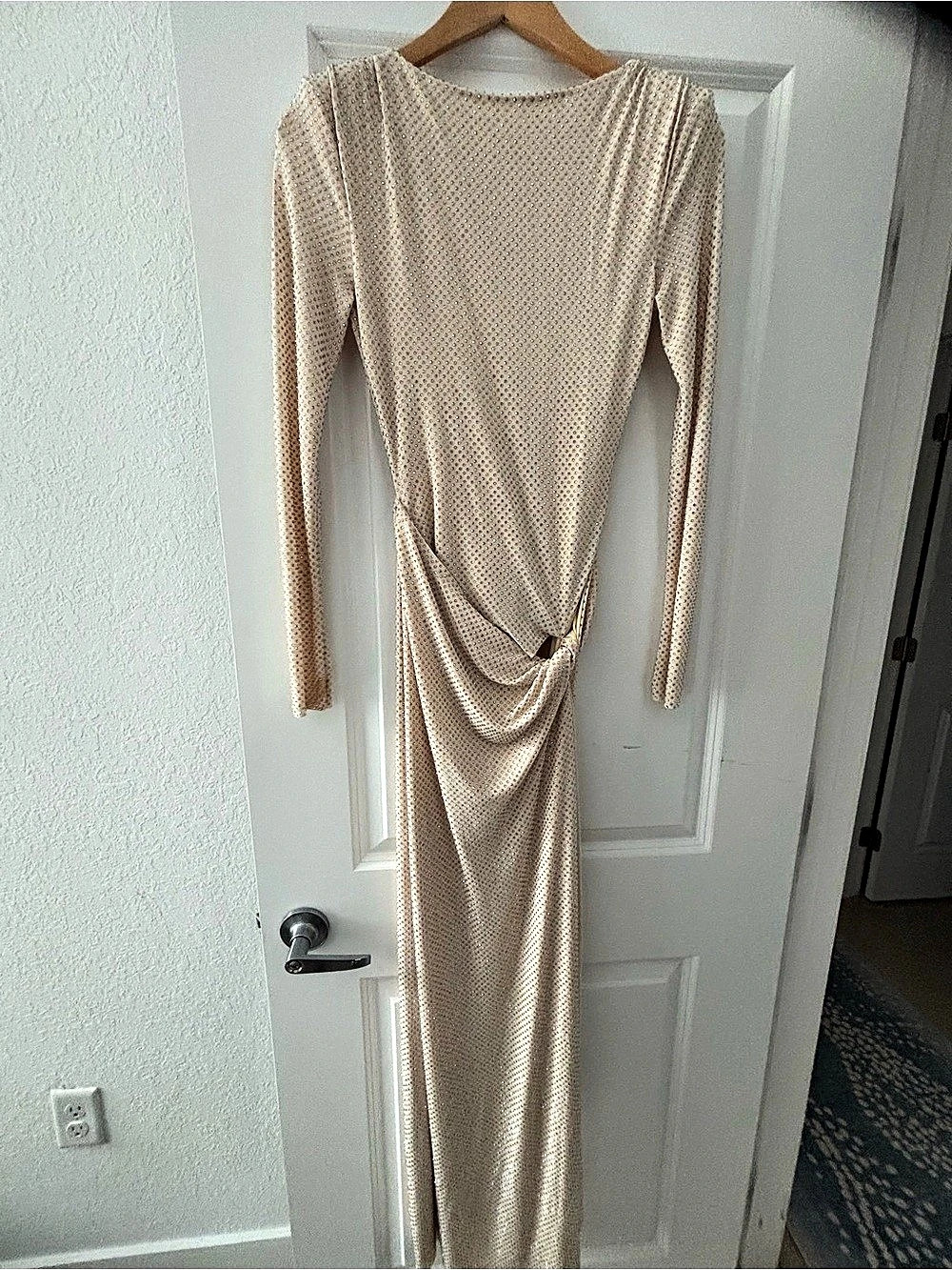 MESHKI Studded Ruched Maxi Dress in Cream Size XS Like New